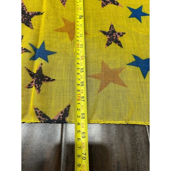 Star Print Rectangle Scarf Yellow Blue Shawl Wrap Lightweight Playful Print - Picture 4 of 7